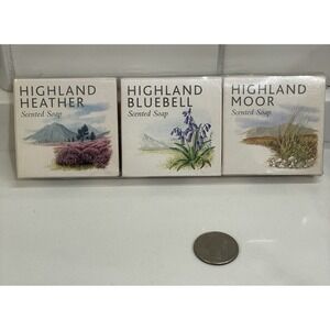 Vintage Druamor Scented Soap Set Highland Scotland 3 Pack Heather Bluebell Moor
